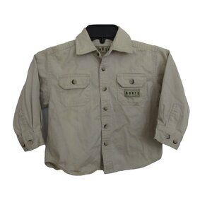 Roots Toddler Boys Camp Shirt Size 4 Long Sleeve Button Front Collar Beige